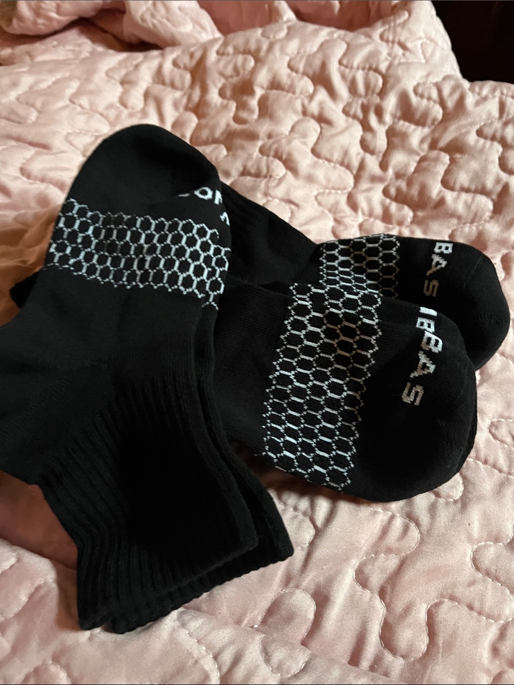 Black Athletic Ankle Socks with White Hex Accent - bombas
